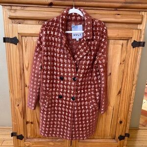 Anthropologie NVLT Coat Women's Rust Houndstooth Viscose Nylon Blend Small